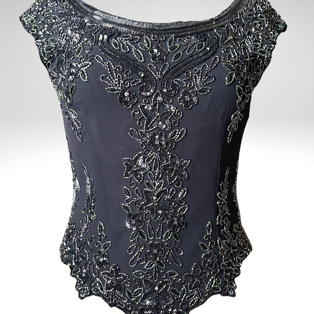 Vintage J Kara New York Women's Beaded Sleeveless Blouse - Small